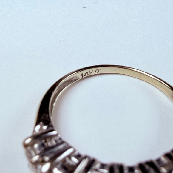 14K Solid White Gold Half Eternity Princess Cut Cubic Zirconia CZ Stack Ring - Picture 5 of 11